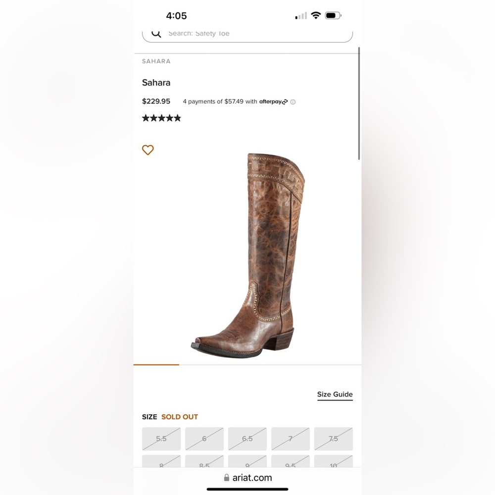 SOLD OUT!!! Ariat Sahara Boot in Brown.  Size 8
